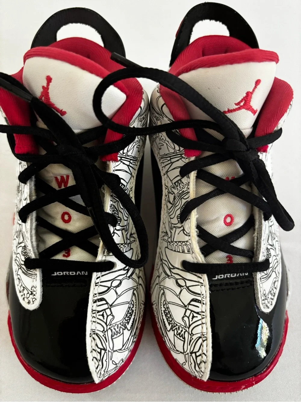 Air Jordan Dub Zero TD Toddler 8C White Black True Red Doodle Sneakers
